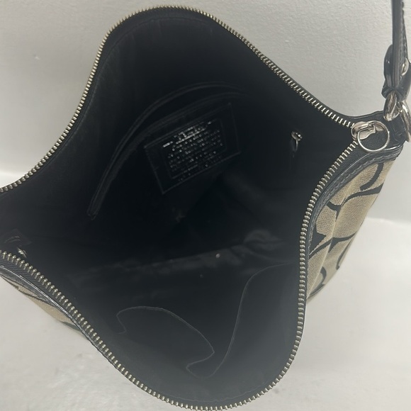 Coach Chelsea Signature Stripe Hobo Bag Shoulder Purse Canvas 12824 Black Gray - Picture 12 of 13